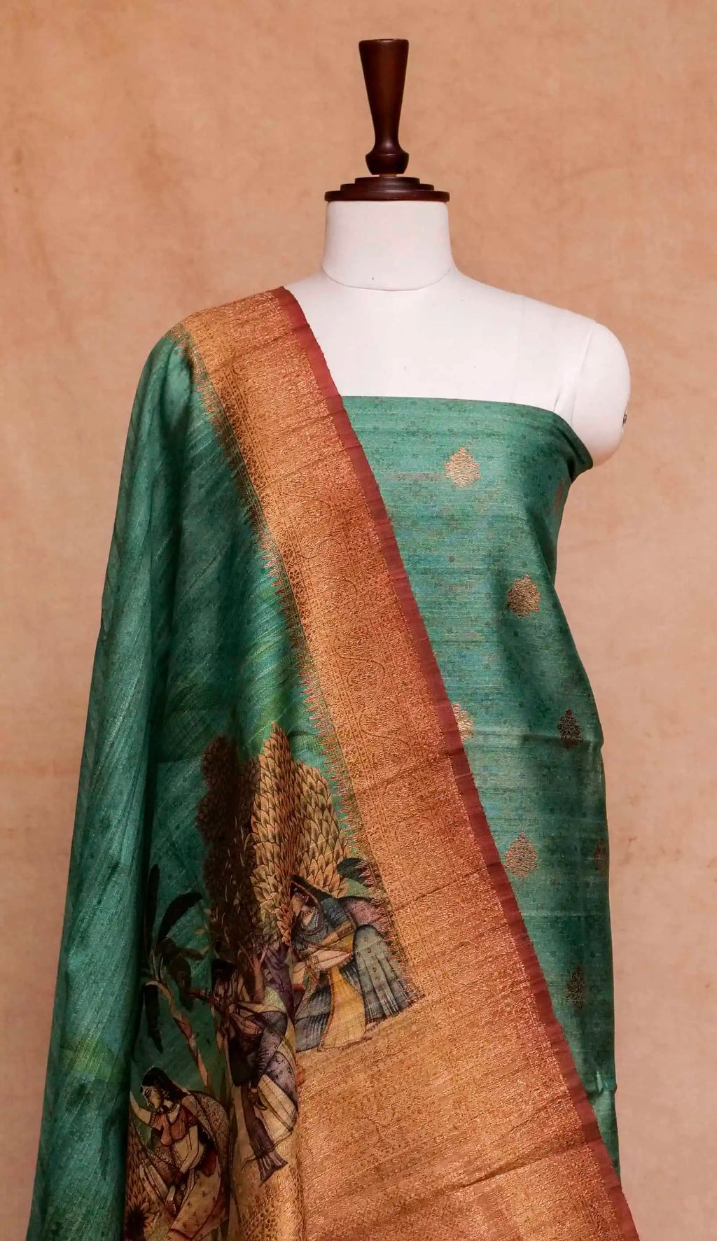 Handwoven Banarasi Green Tussar Silk Suit