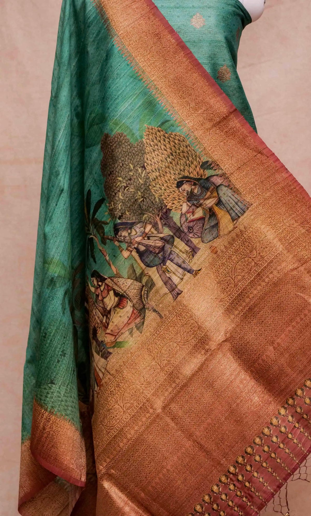 Handwoven Banarasi Green Tussar Silk Suit