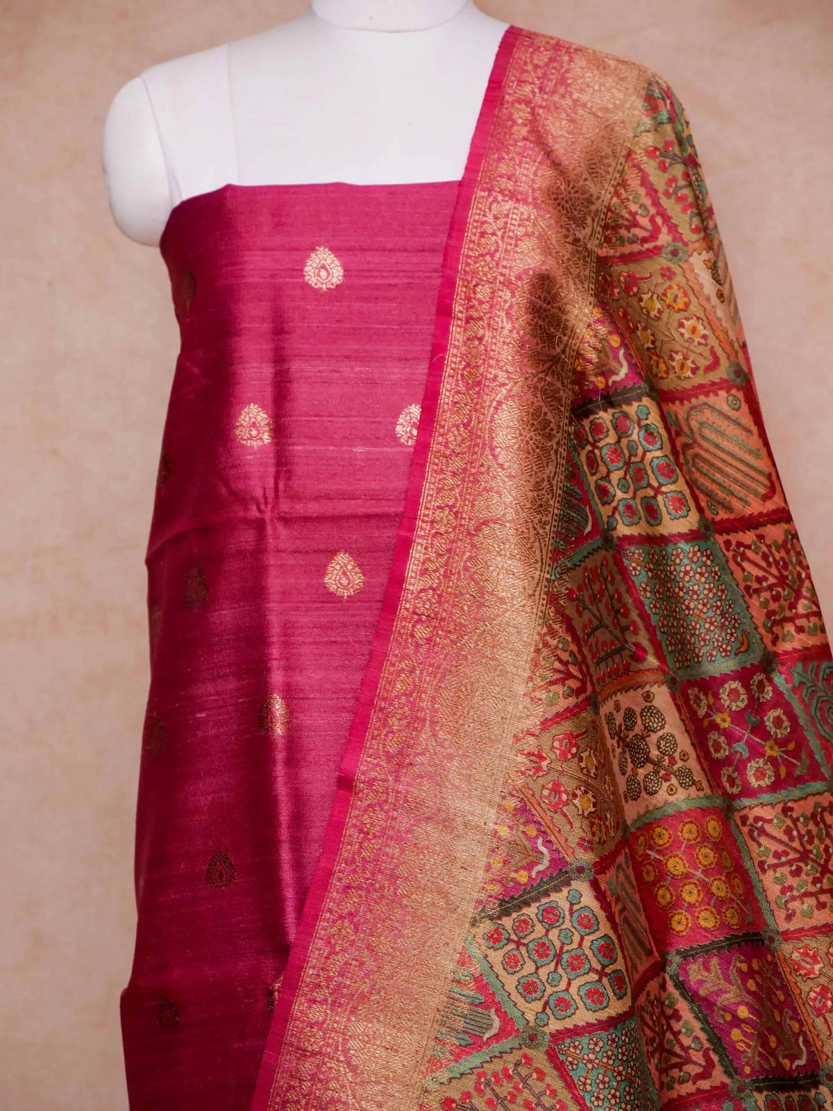 Handwoven Banarasi Pink Tussar Silk Suit
