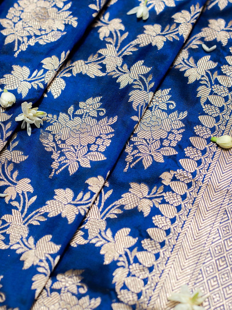 Handwoven Blue Banarasi Katan Silk Saree