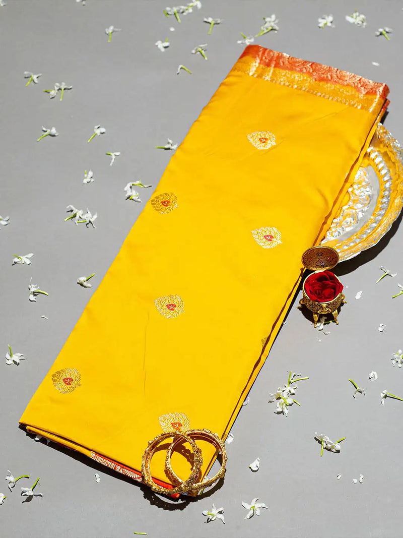 Handwoven Musturd Banarasi Katan Silk Saree