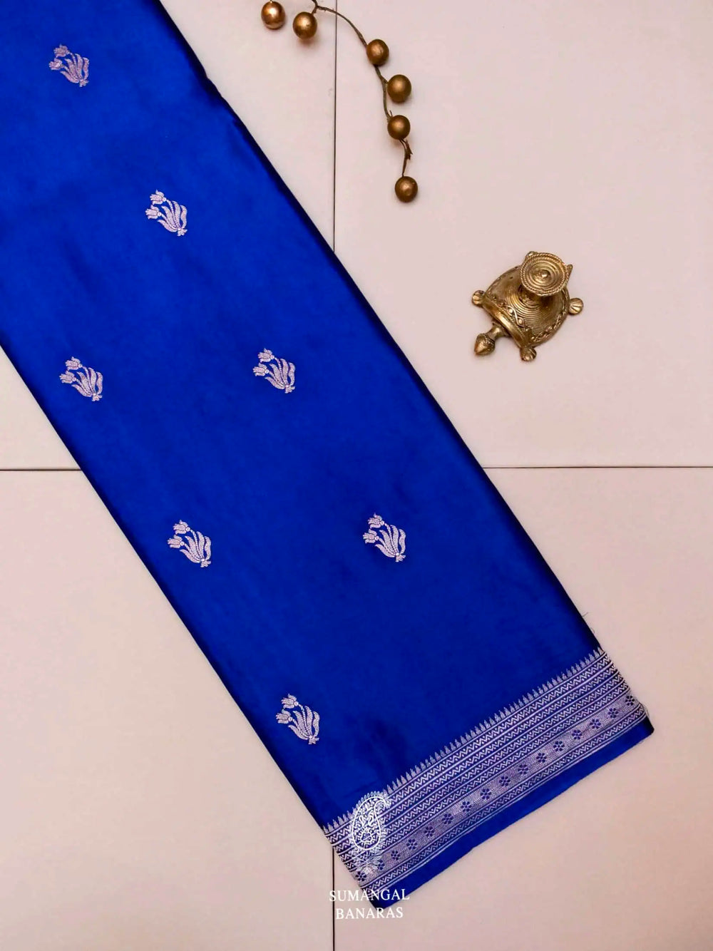 Handwoven Blue Banarasi Mashru Silk Saree