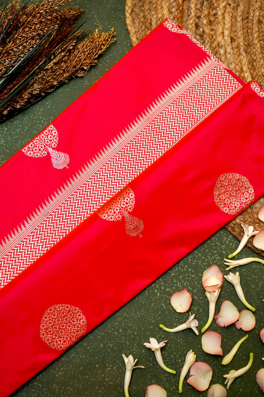 Handwoven Red Banarasi Katan Silk Saree