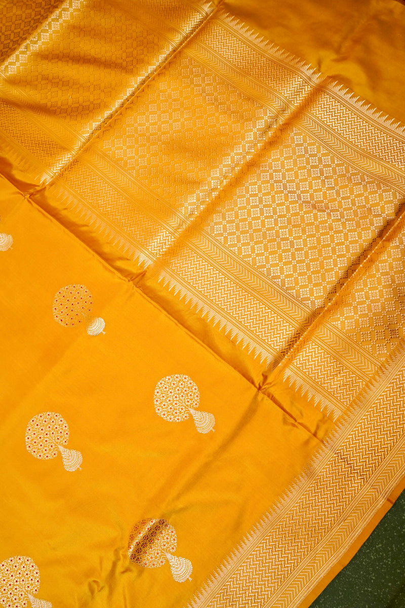 Handwoven Yellow Banarasi Katan Silk Saree