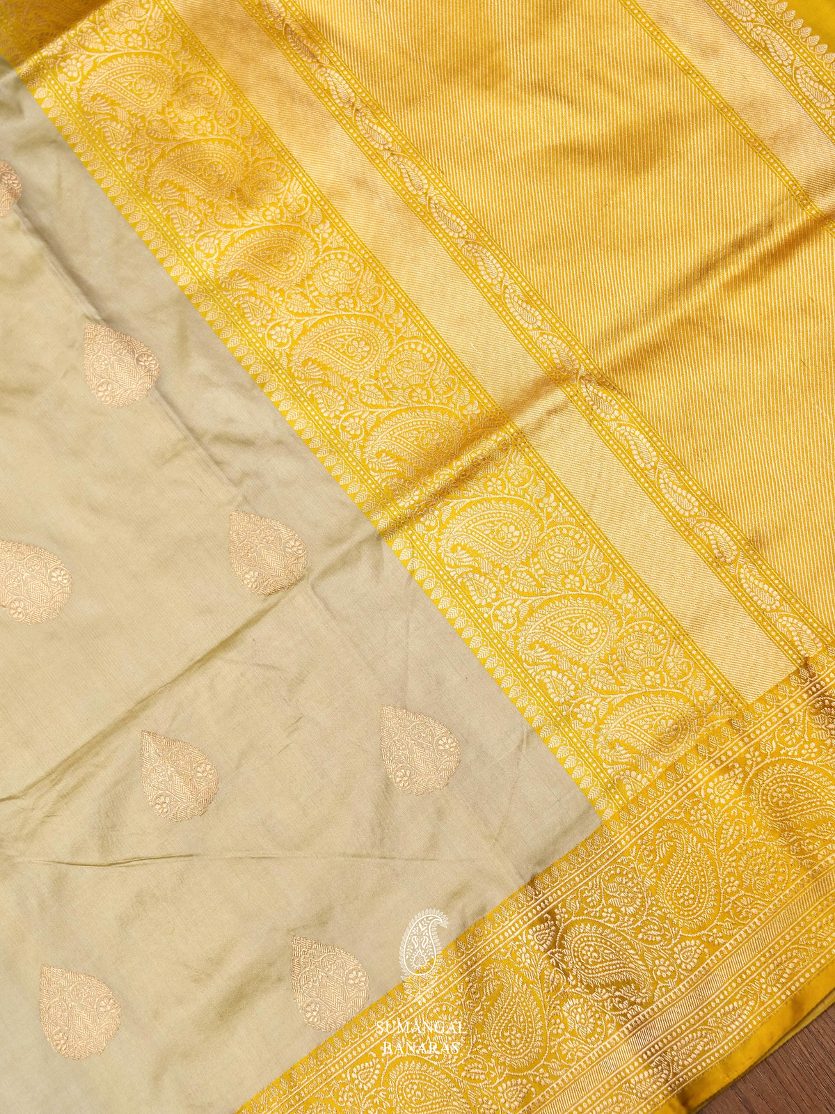Handwoven Irish Beige Katan Silk Saree