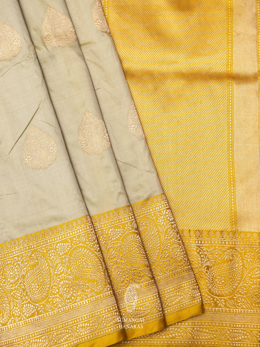 Handwoven Irish Beige Katan Silk Saree