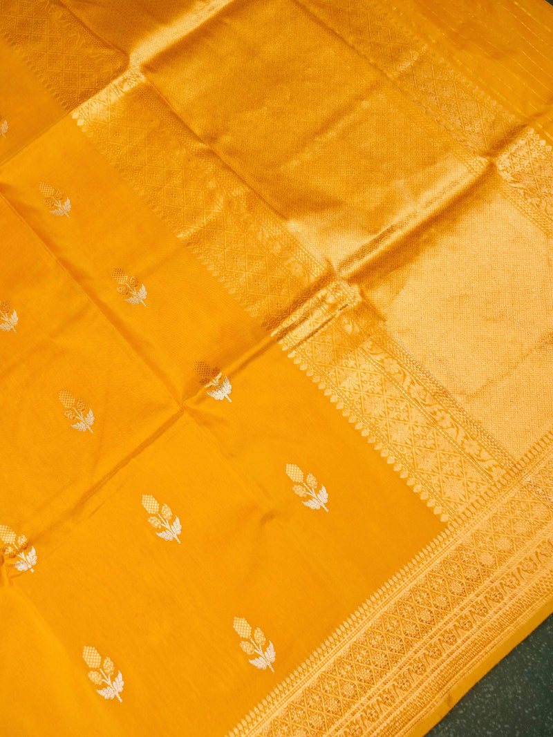 Handwoven Mustard Yellow Banarasi Katan Silk Saree