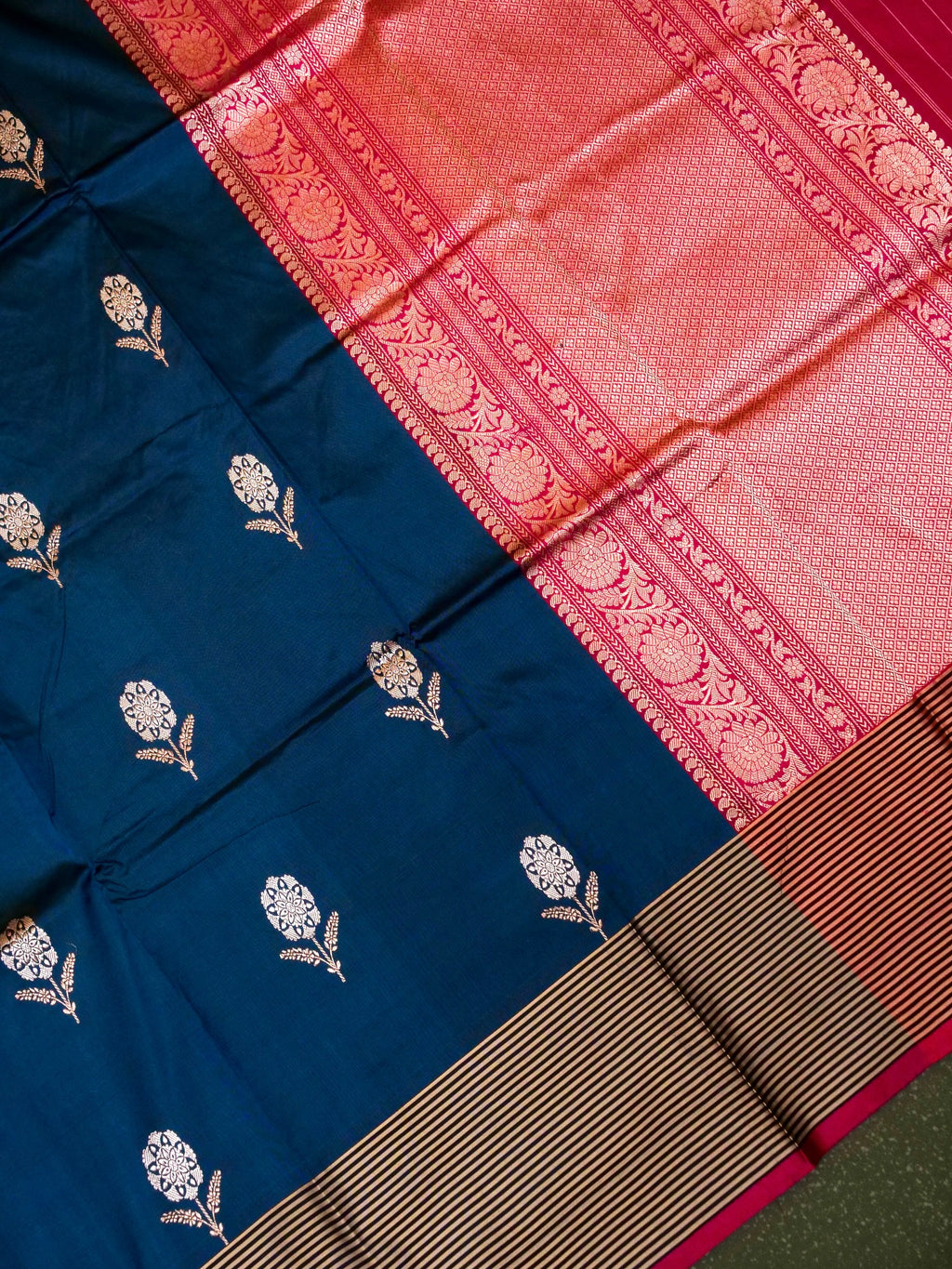 Handwoven Teal Blue Banarasi Katan Silk Saree