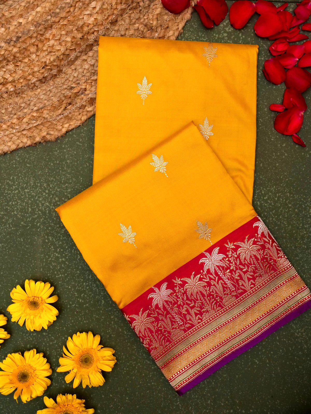 Handwoven Yellow Banarasi Katan Silk Saree