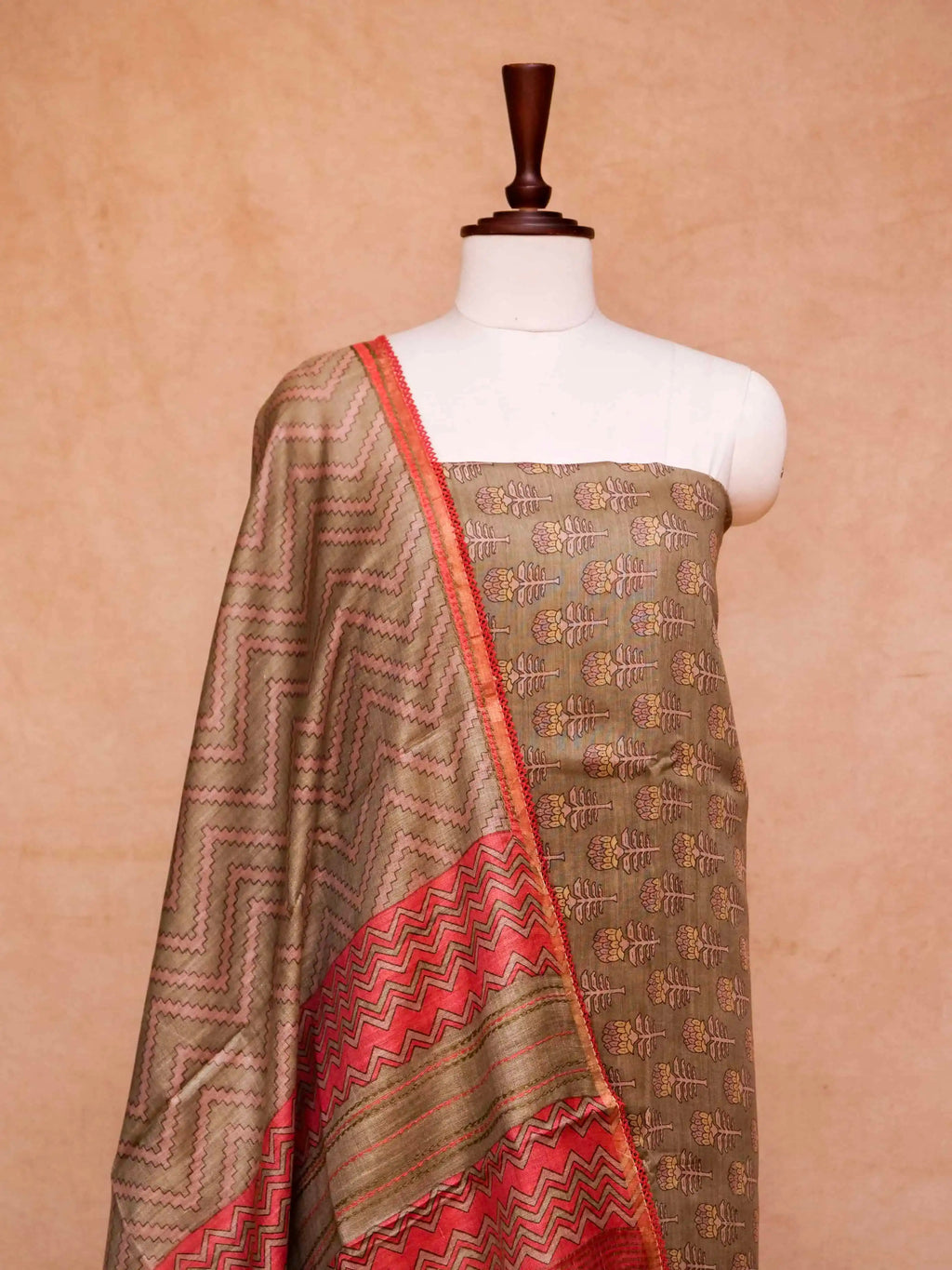 Handwoven Banarasi Coffe Brown Muslin Silk Suit