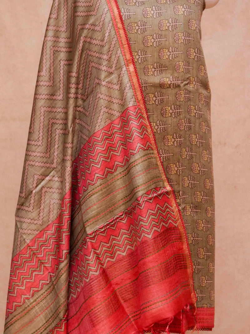 Handwoven Banarasi Coffe Brown Muslin Silk Suit