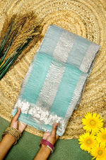 Handwoven Sea Green Banarasi Crush Tissue Silk Saree