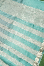 Handwoven Sea Green Banarasi Crush Tissue Silk Saree