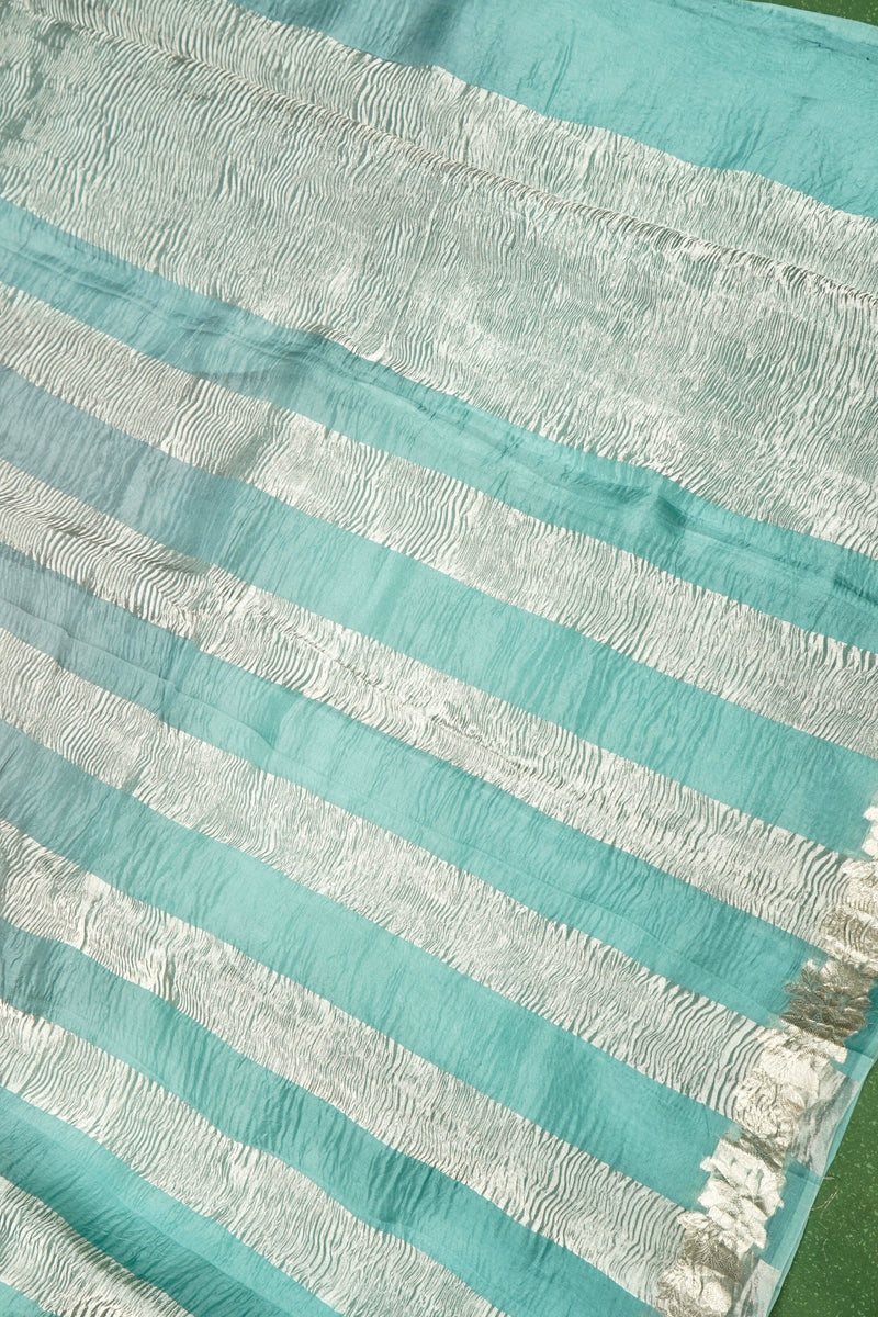 Handwoven Sea Green Banarasi Crush Tissue Silk Saree