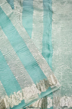 Handwoven Sea Green Banarasi Crush Tissue Silk Saree