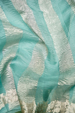 Handwoven Sea Green Banarasi Crush Tissue Silk Saree