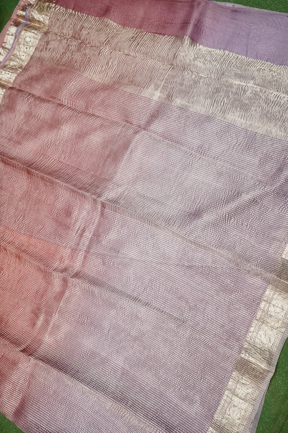 Handwoven Dual Color Banarasi Crush Tissue Silk Saree