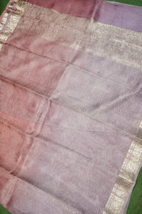 Handwoven Dual Color Banarasi Crush Tissue Silk Saree