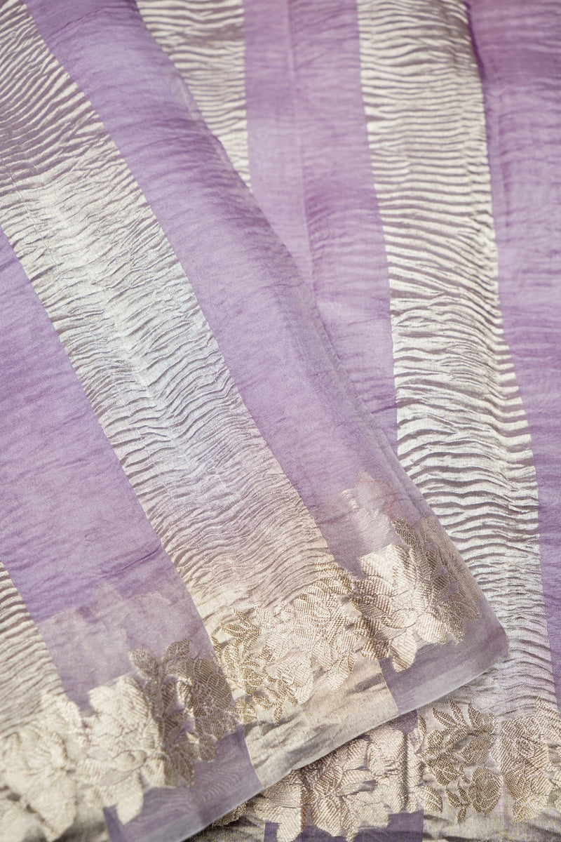 Handwoven Lavender Banarasi Crush Tissue Silk Saree