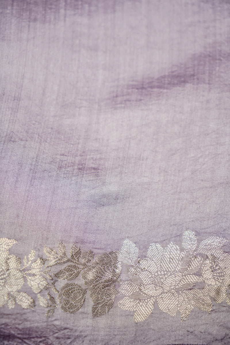 Handwoven Lavender Banarasi Crush Tissue Silk Saree
