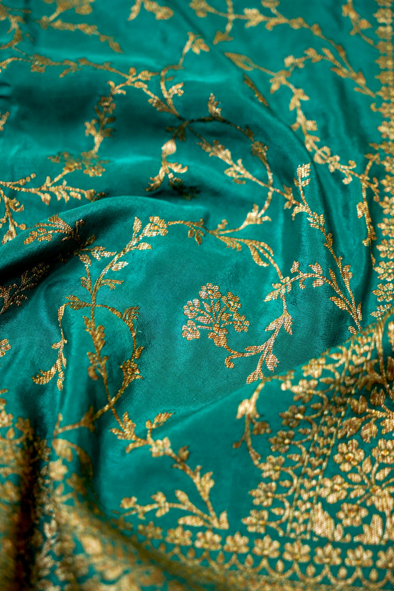 Handwoven Pine Green Banarasi Crape Georgette Saree