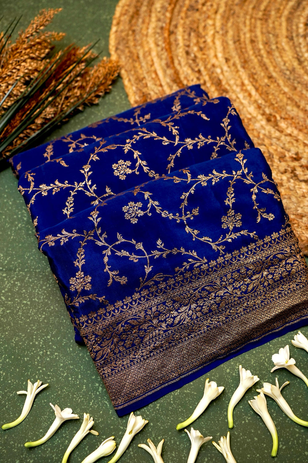 Handwoven Royal Blue Banarasi Crape Georgette Saree