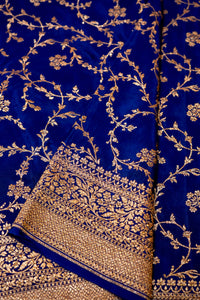 Handwoven Royal Blue Banarasi Crape Georgette Saree