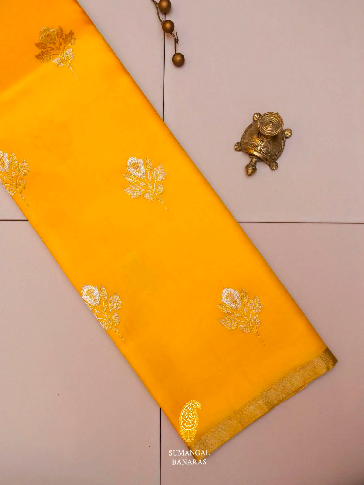 Handwoven Yellow Banarasi Mashru Silk Saree
