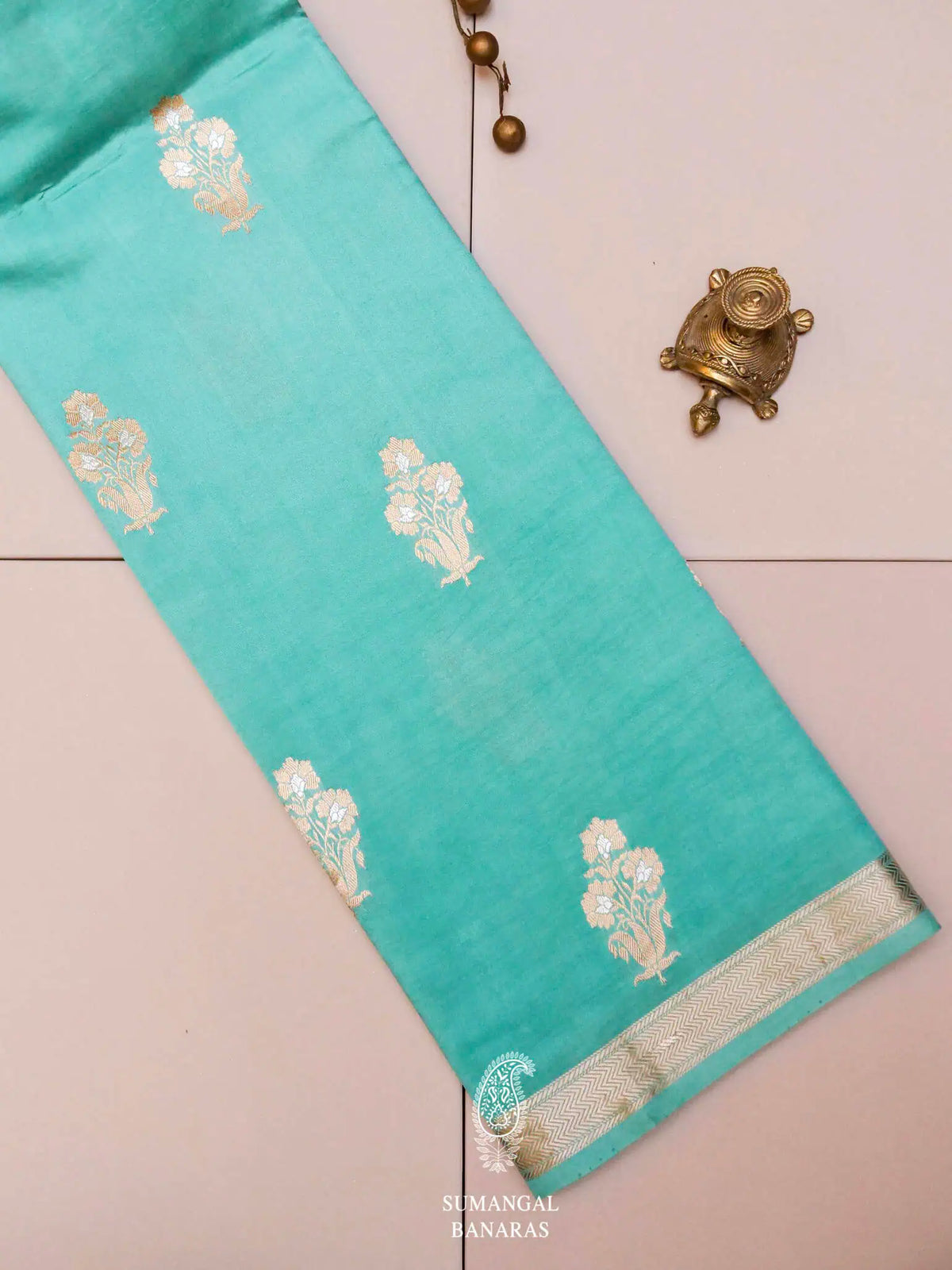 Handwoven Aqua Blue Banarasi Mashru Silk Saree