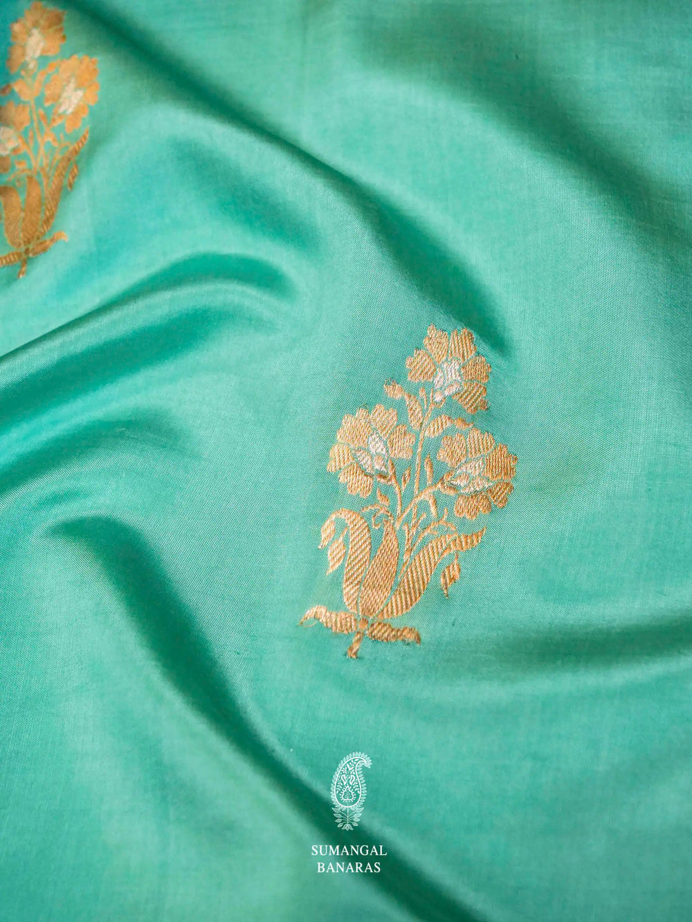 Handwoven Aqua Blue Banarasi Mashru Silk Saree
