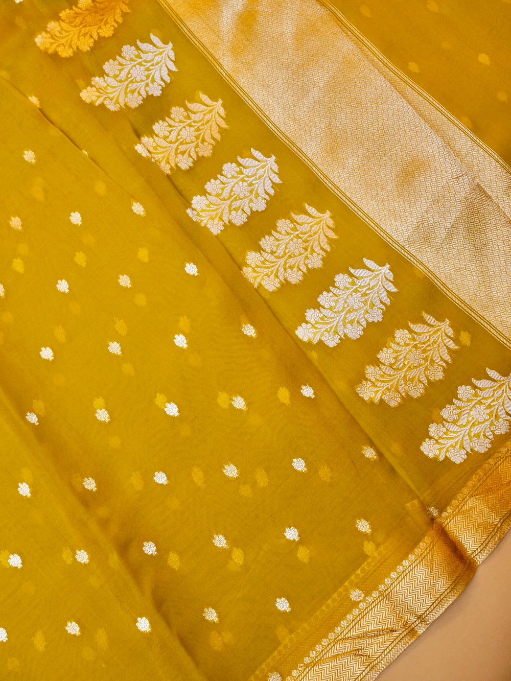 Handwoven Mustard Banarasi Kora Silk Saree