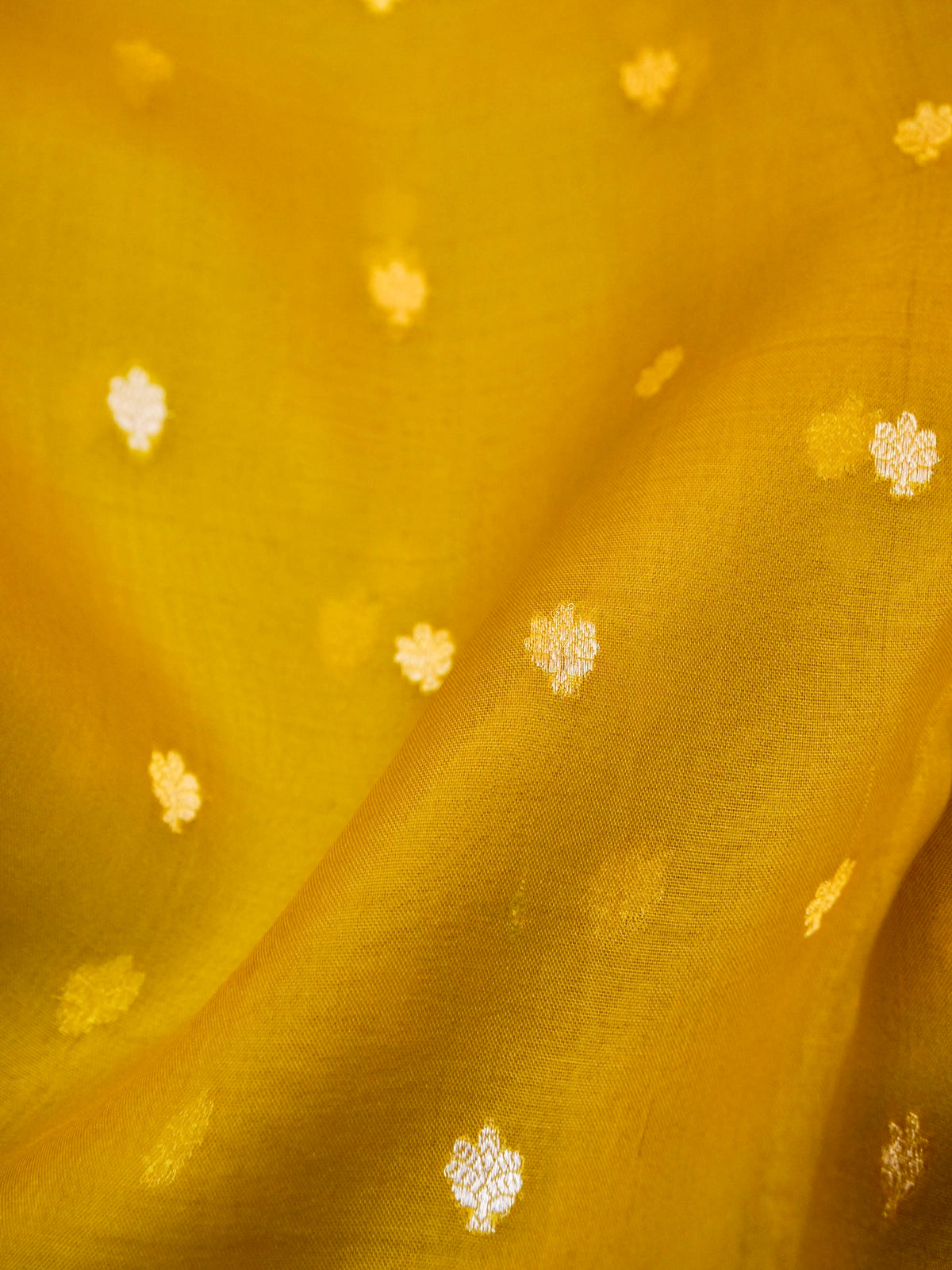 Handwoven Mustard Banarasi Kora Silk Saree