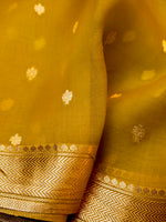 Handwoven Mustard Banarasi Kora Silk Saree