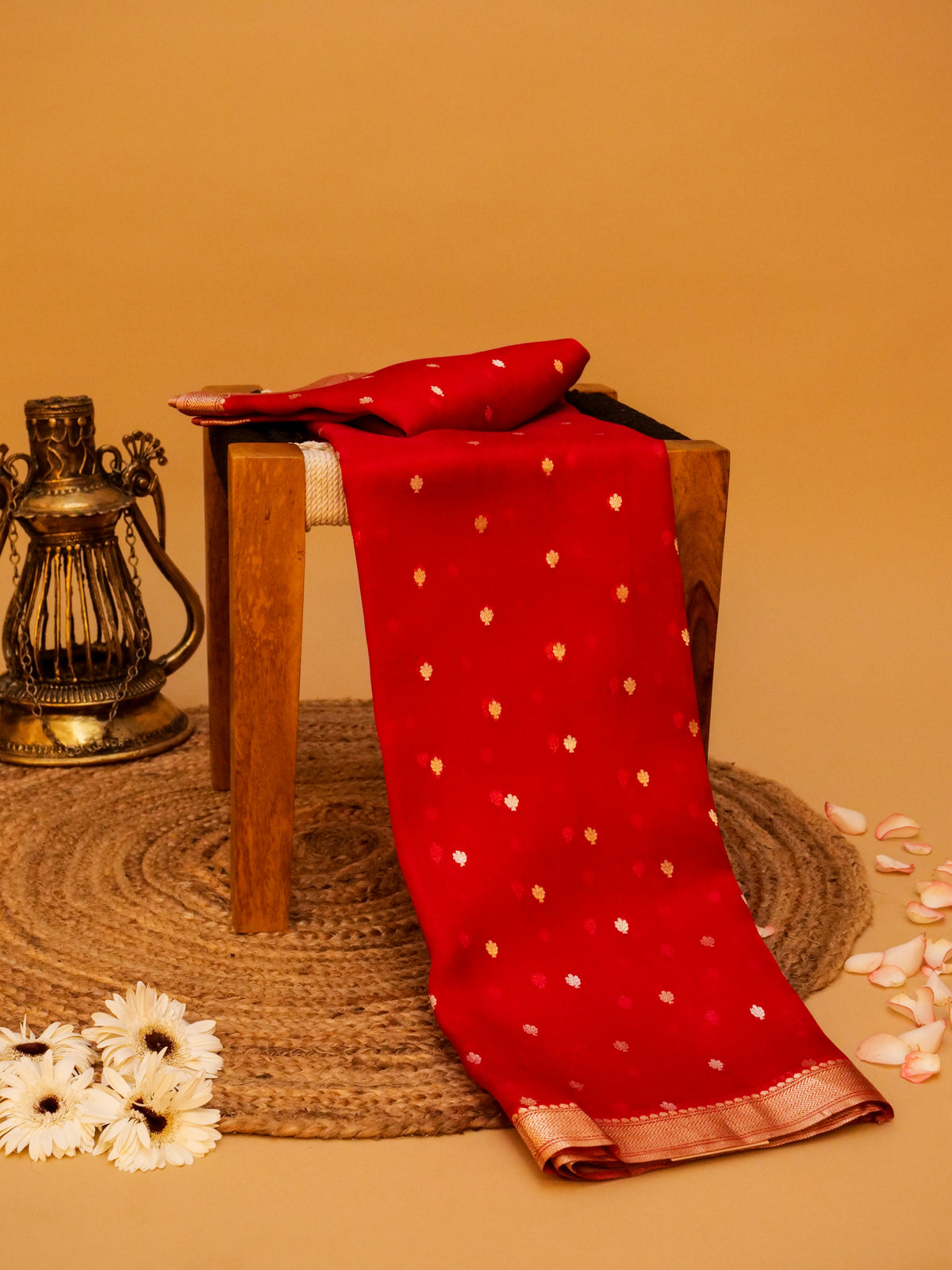 Handwoven Red Banarasi Kora Silk Saree