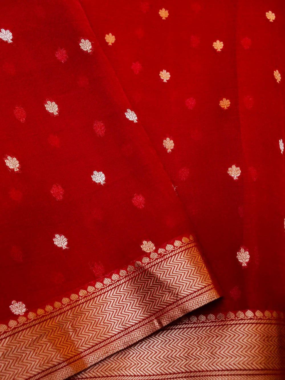 Handwoven Red Banarasi Kora Silk Saree