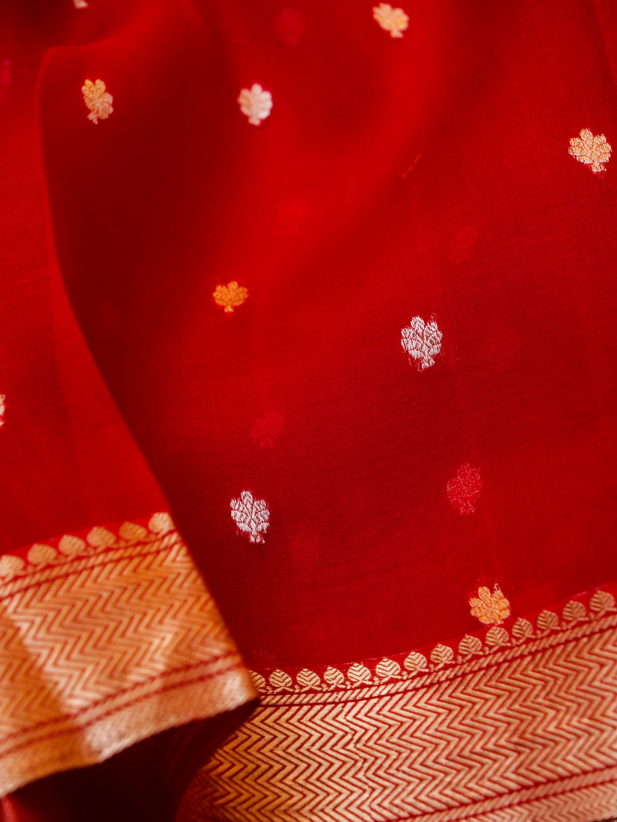 Handwoven Red Banarasi Kora Silk Saree