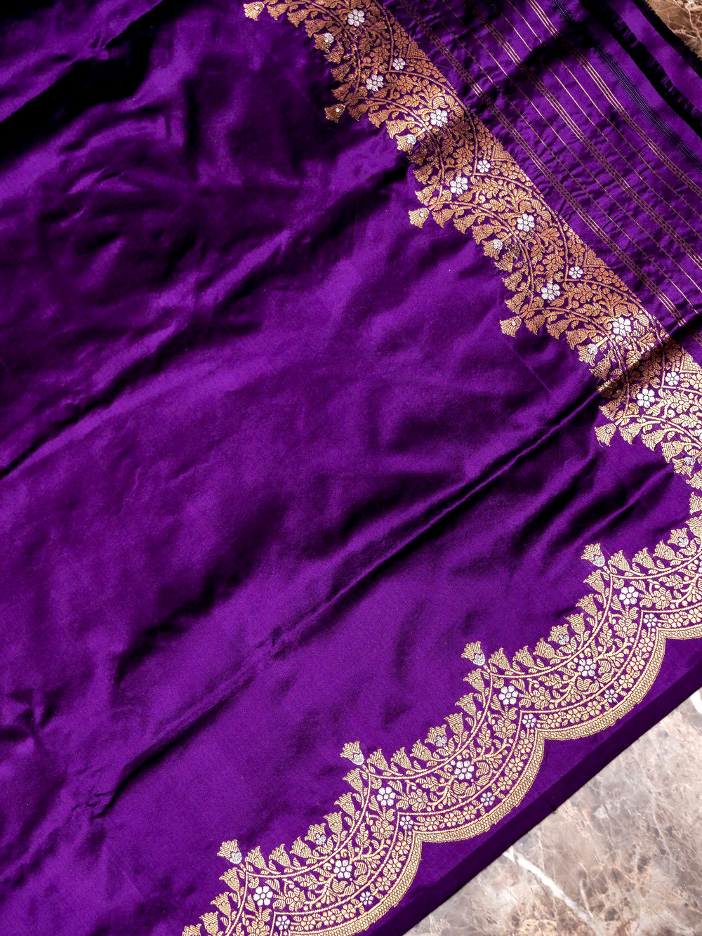 Handwoven Violet Banarasi Katan silk Saree