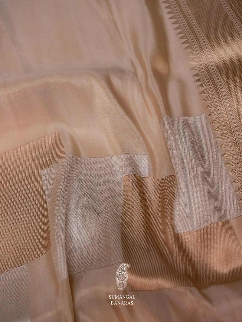 Handwoven Beige Banarasi Tissue Soft Silk Saree