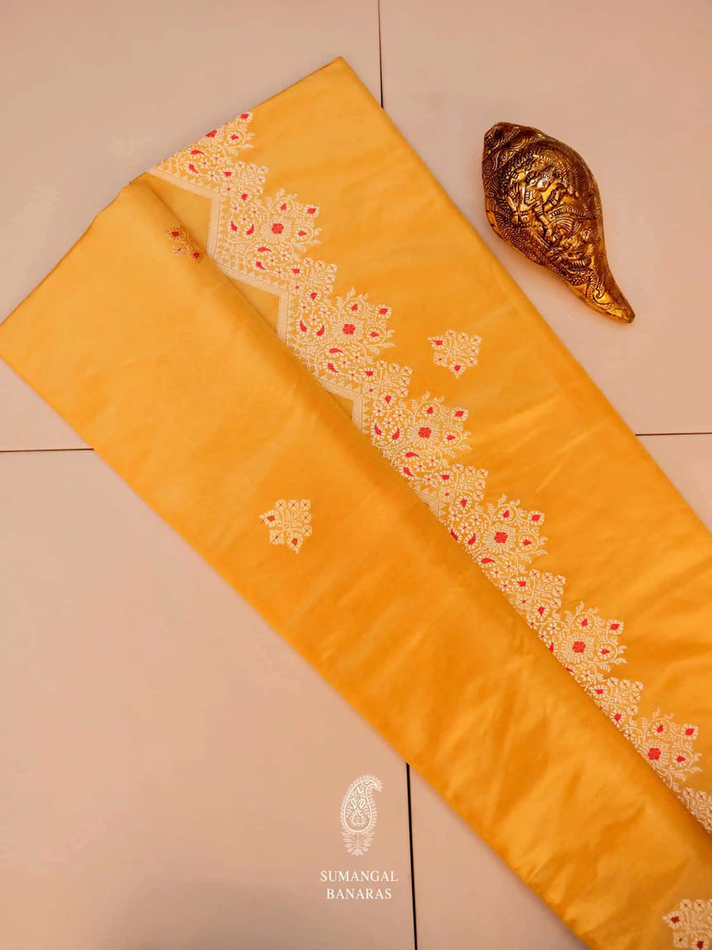 Handwoven Orange  Banarasi Tissue Katan Silk Saree
