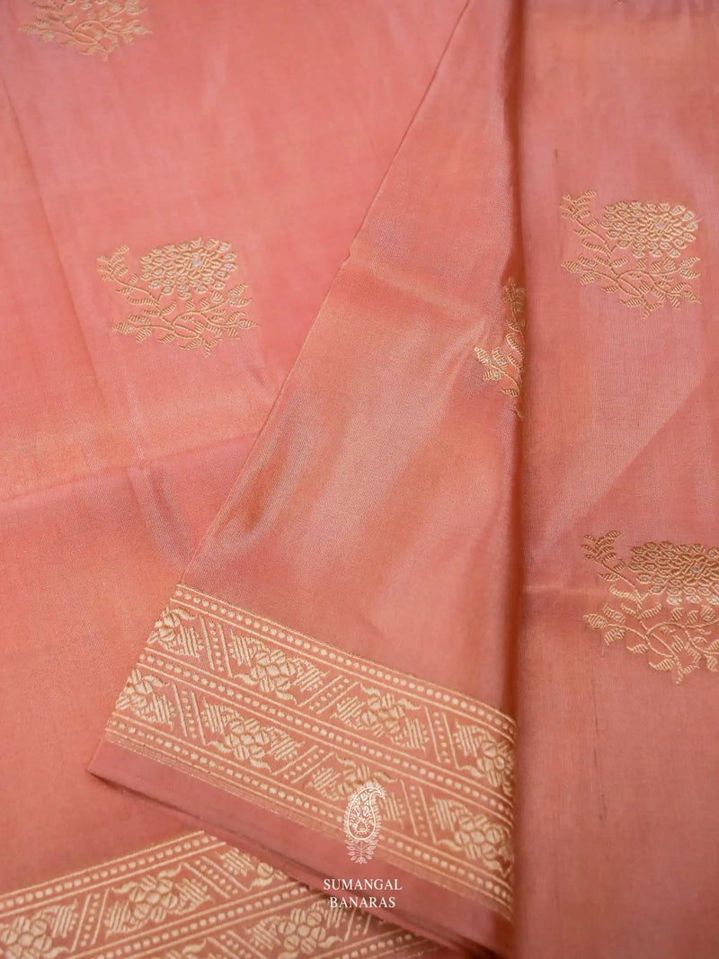 Handwoven Peach Banarasi Tissue Katan Silk Saree