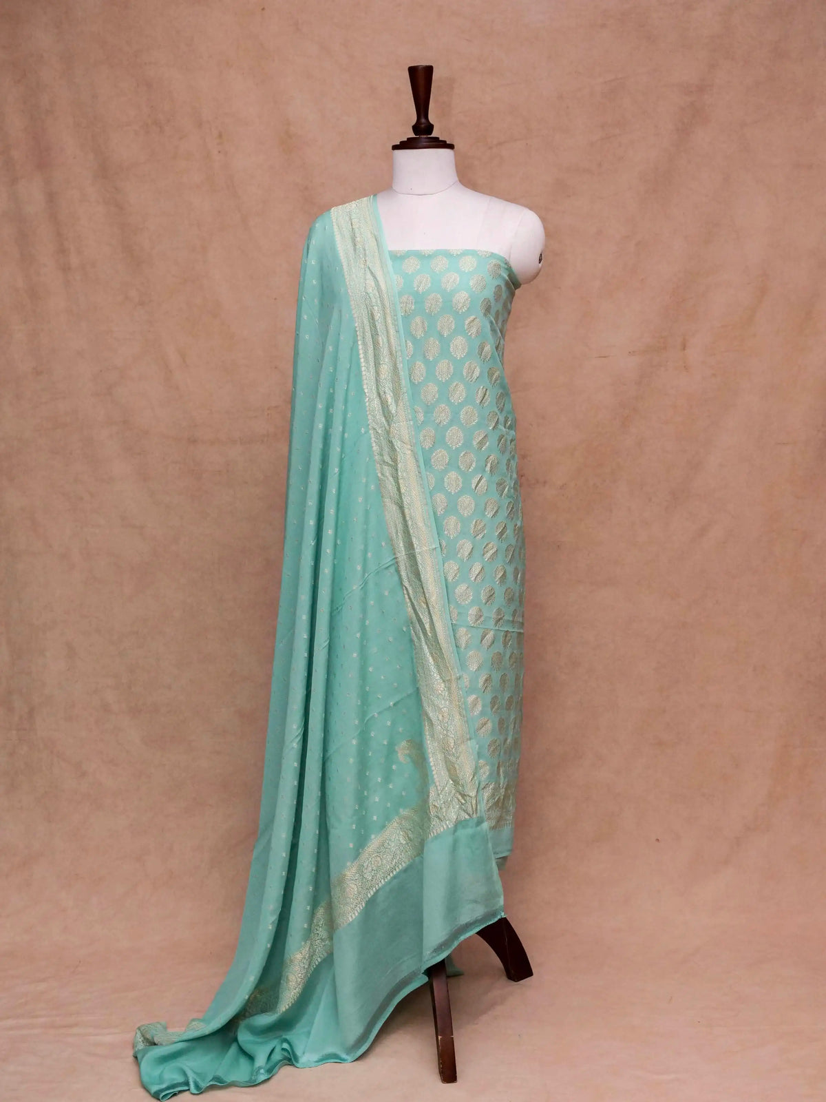 Handwoven Banarasi Aqua Green Khaddi Georgette Suit