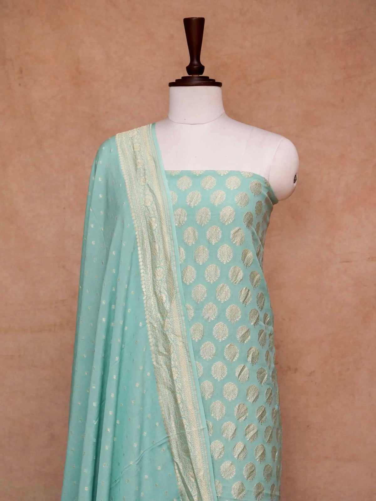 Handwoven Banarasi Aqua Green Khaddi Georgette Suit