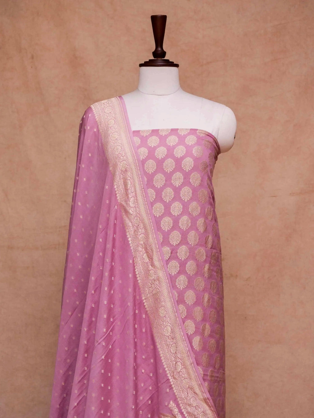 Handwoven Banarasi Pink Khaddi Georgette Suit