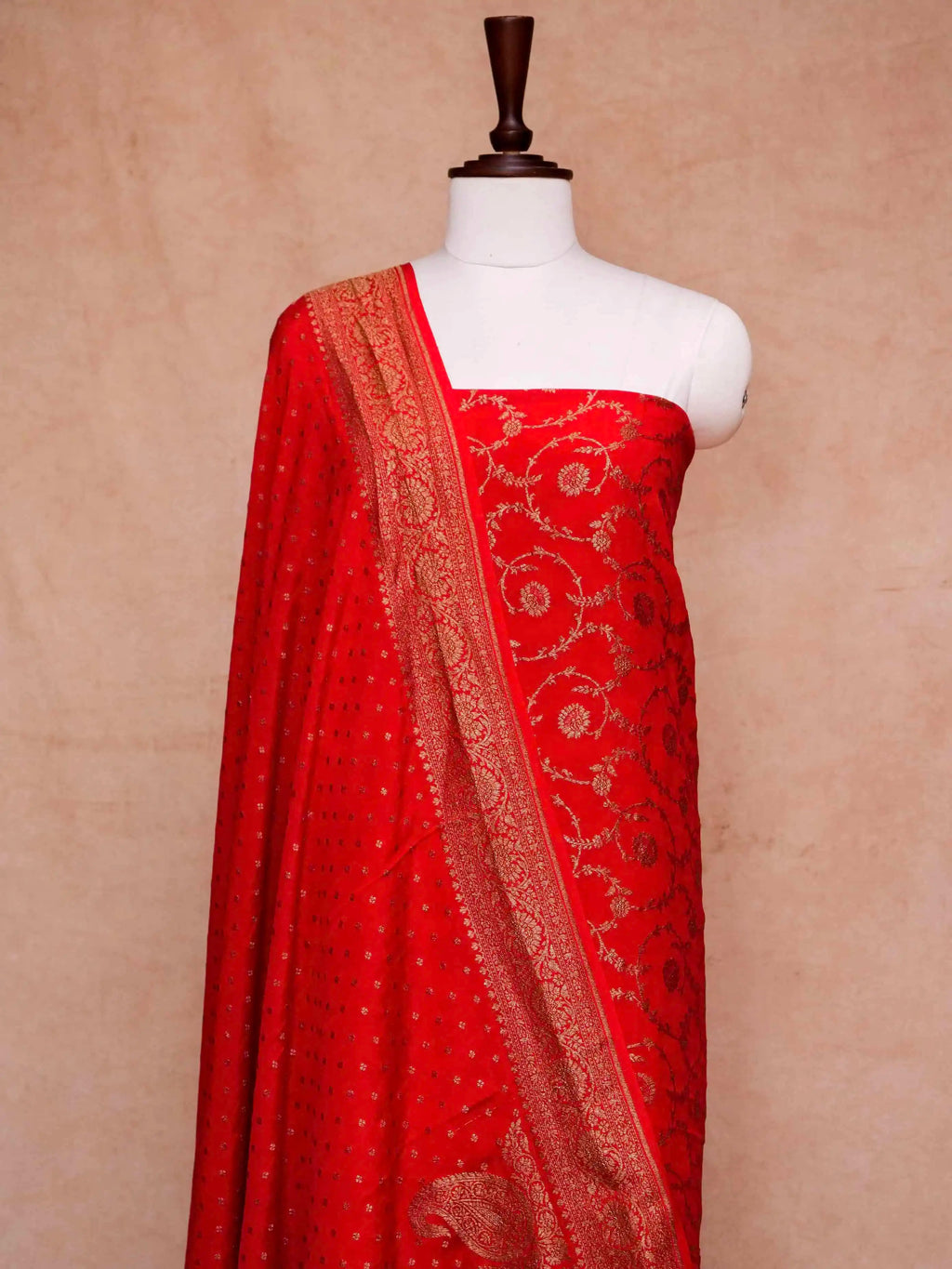 Handwoven Banarasi Red Khaddi Georgette Suit