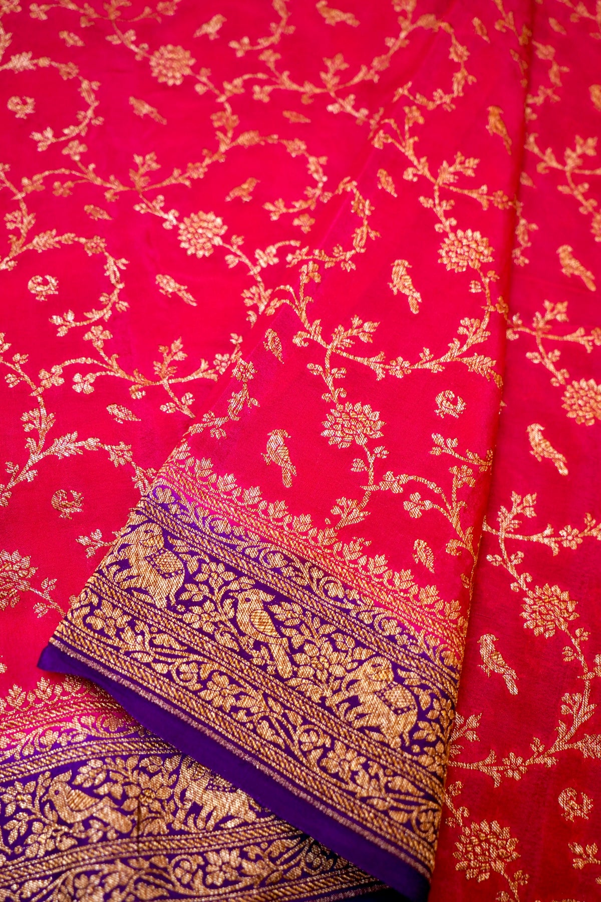 Handwoven Magenta Banarasi Crape Georgette Saree