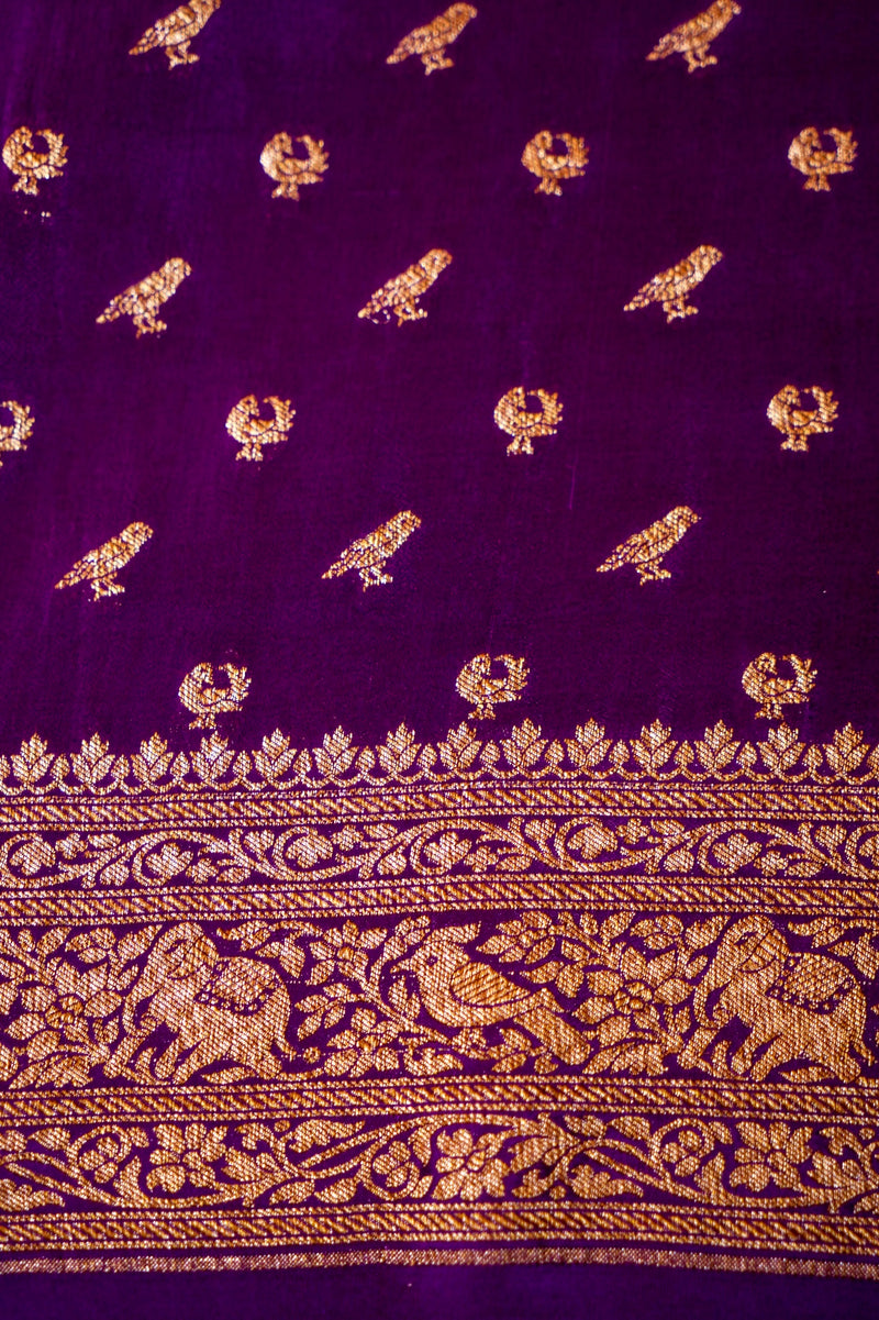 Handwoven Magenta Banarasi Crape Georgette Saree