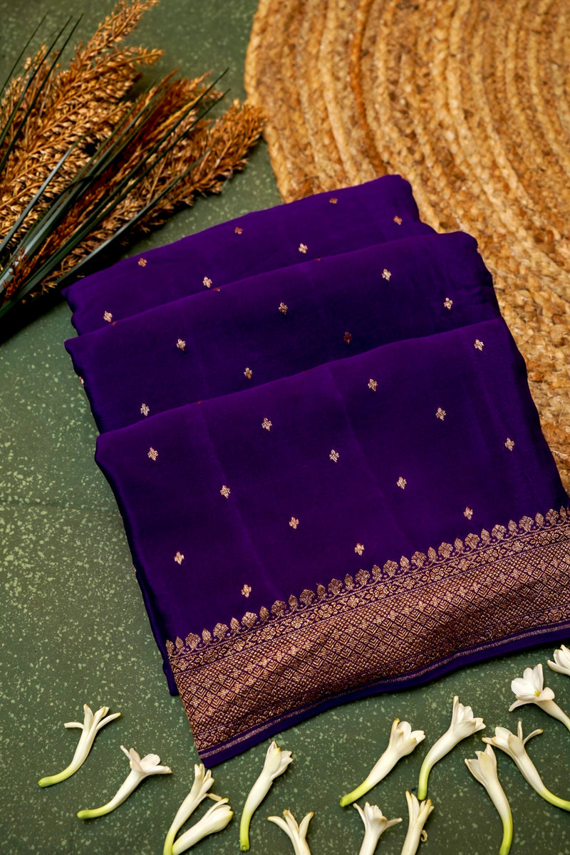 Handwoven Purple Banarasi Crape Georgette Saree