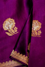 Handwoven Purple Banarasi Mashru SilkSaree