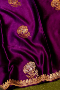 Handwoven Purple Banarasi Mashru SilkSaree