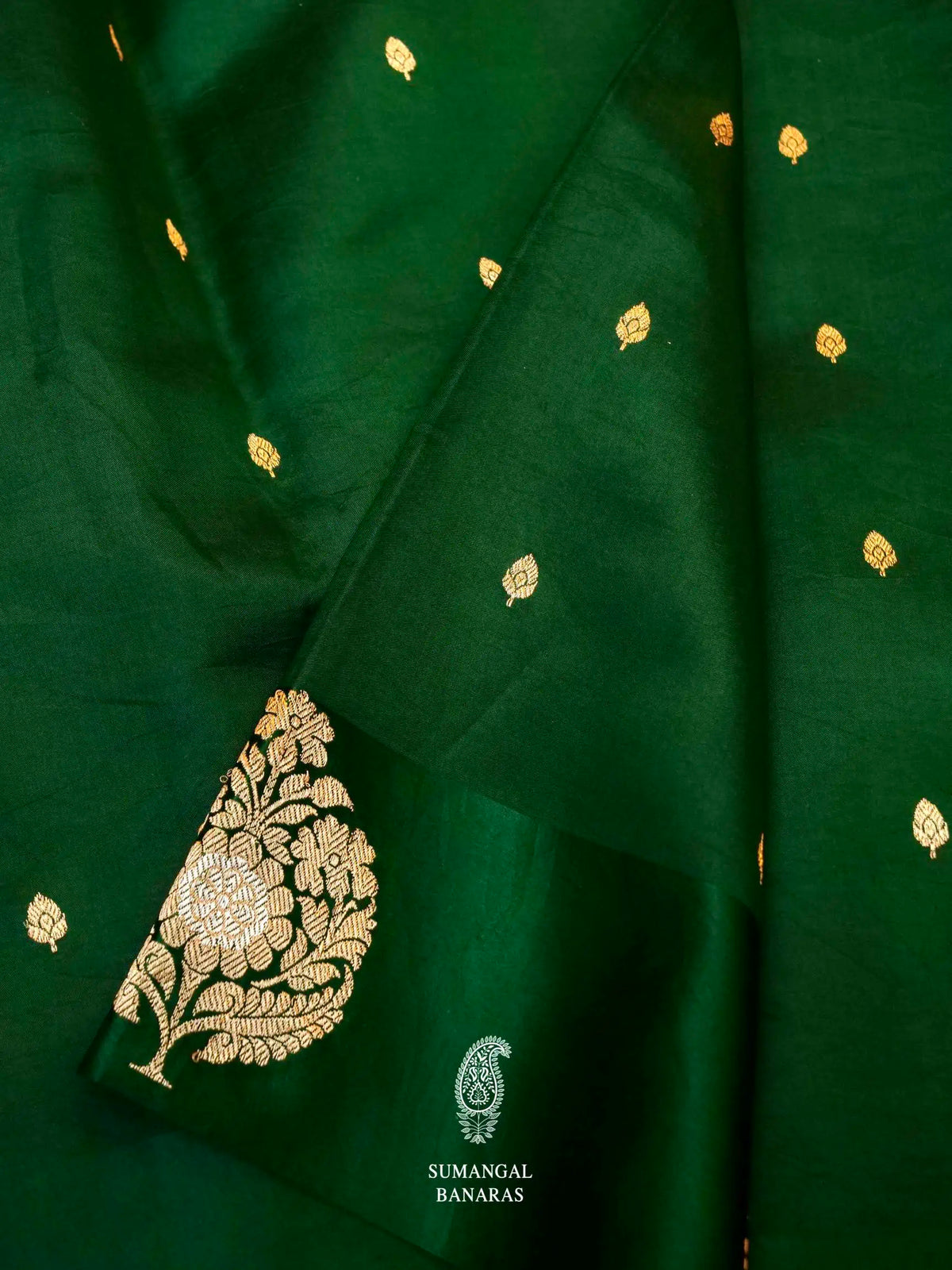 Handwoven Bottle Green Banarasi Katan Soft Silk Saree
